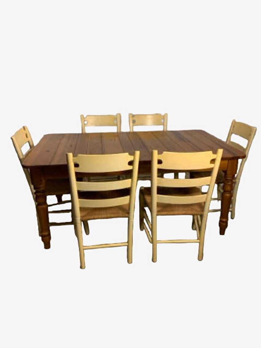 Ethan Allen Rustic Farmhouse Pine Dining Table & 6 Chairs - image 0