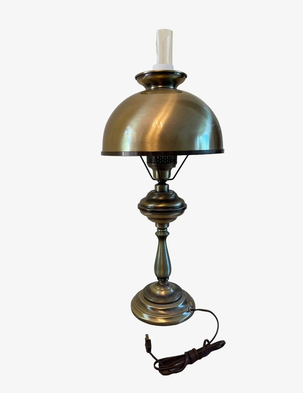 Vintage 1960s Brushed Brass Round Table Hurricane Lamp EK221-272 - image 0