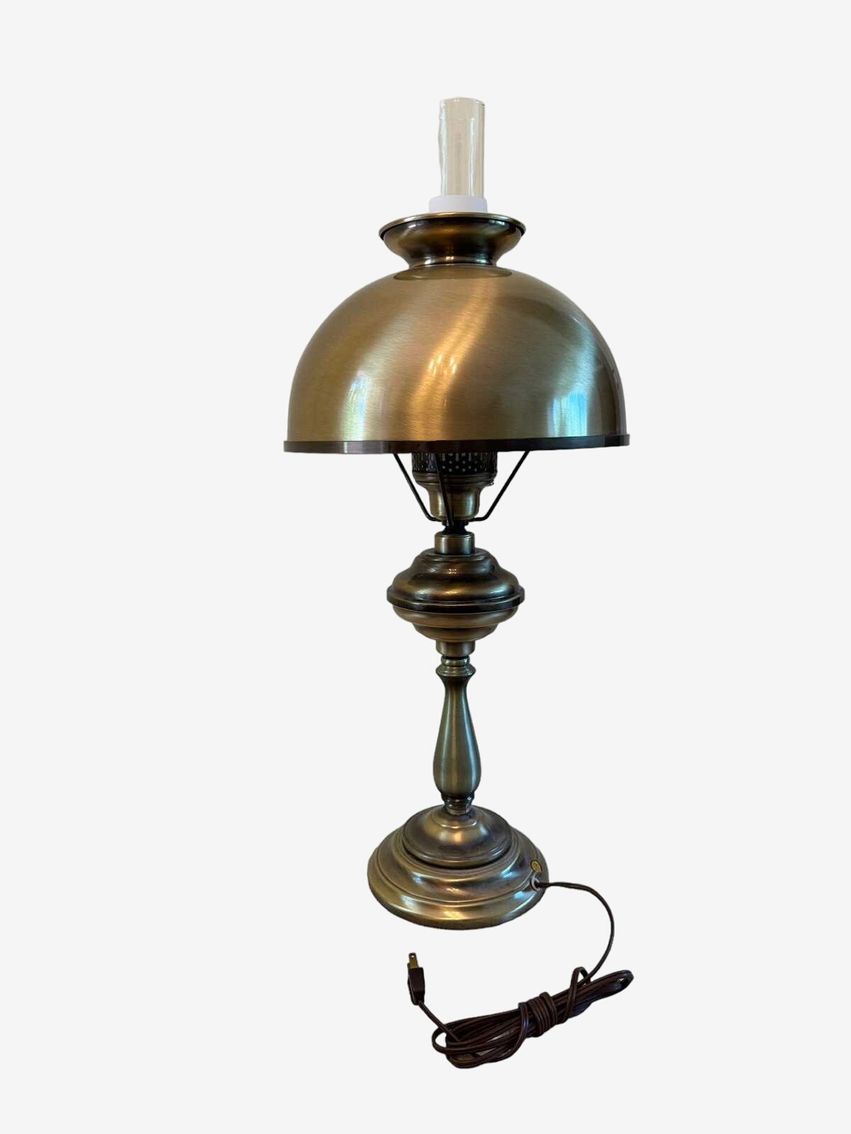 Vintage 1960s Brushed Brass Round Table Hurricane Lamp EK221-272 - image 0