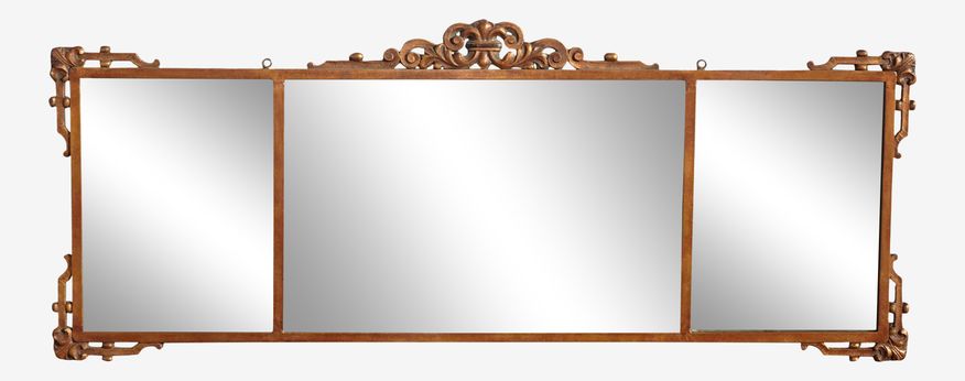 Vintage French Wrought Iron Three Panel Bronze Rectangle Wall Mantle Mirror - image 0