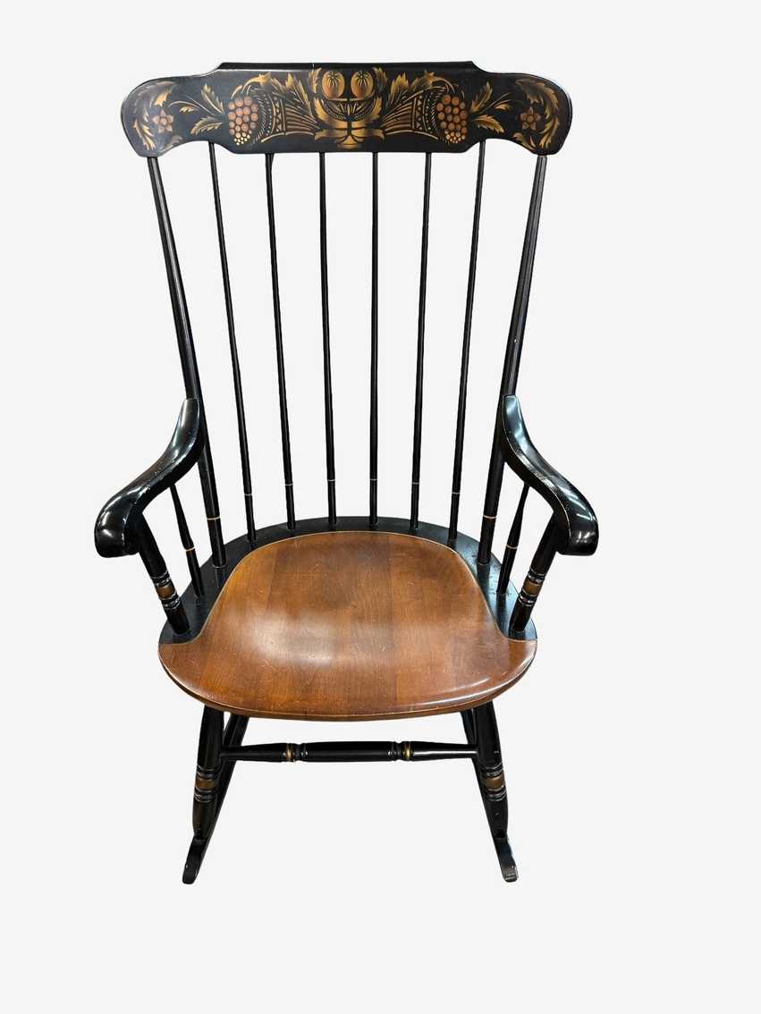 Vintage Solid Maple Hitchcock Black Rocker Stenciled Rocking Chair EK221-177 - image 0