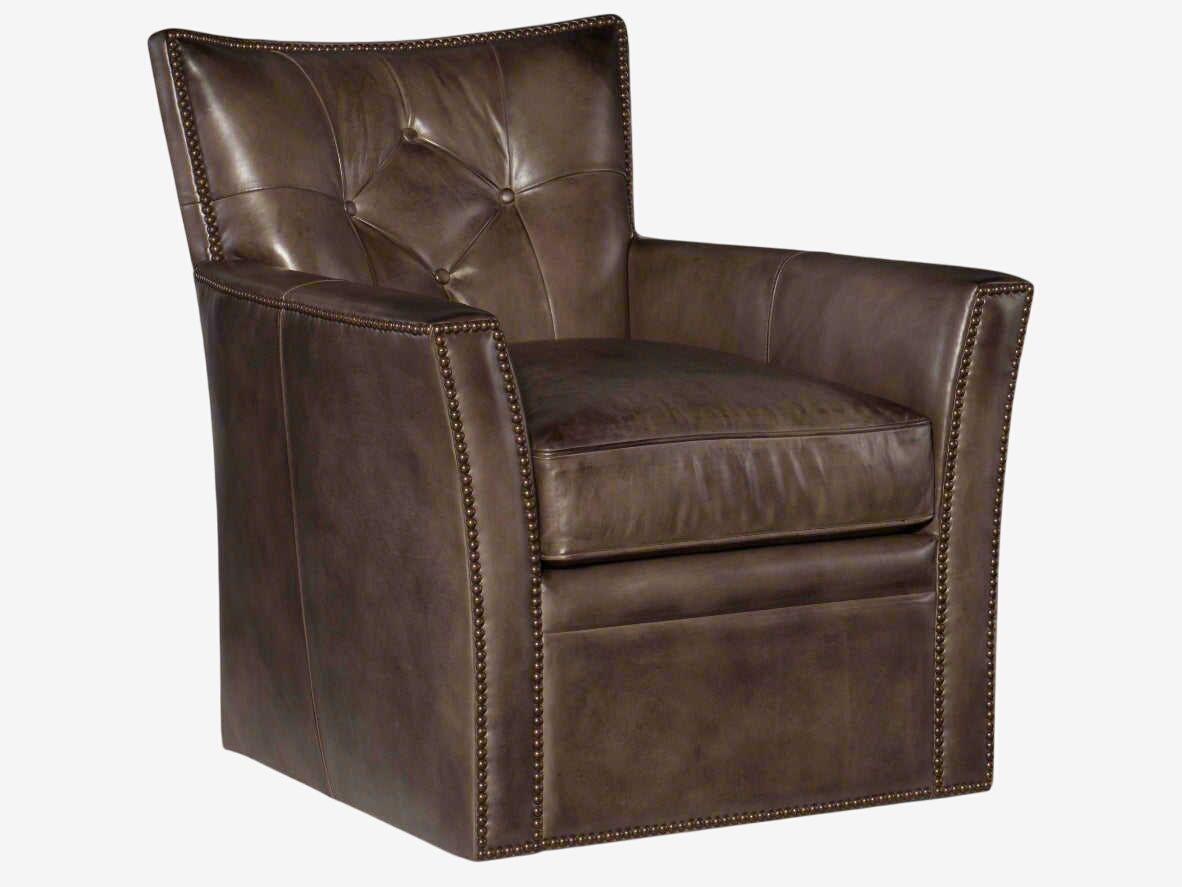 Hooker Furniture Brown Leather Conner Checkmate Trade Swivel Club Chair ...