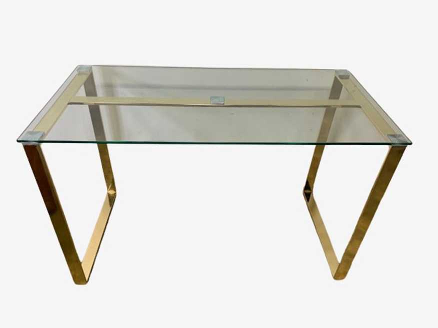 Rectangular Gold Metal Base Glass Top Desk - image 0