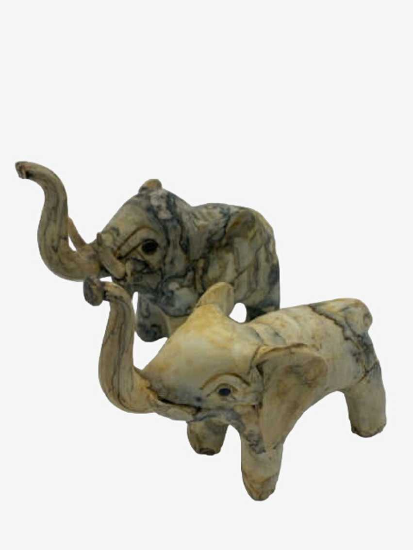 Set Of 2 Vintage Crushed Oyster Shell Elephant Figures - image 0