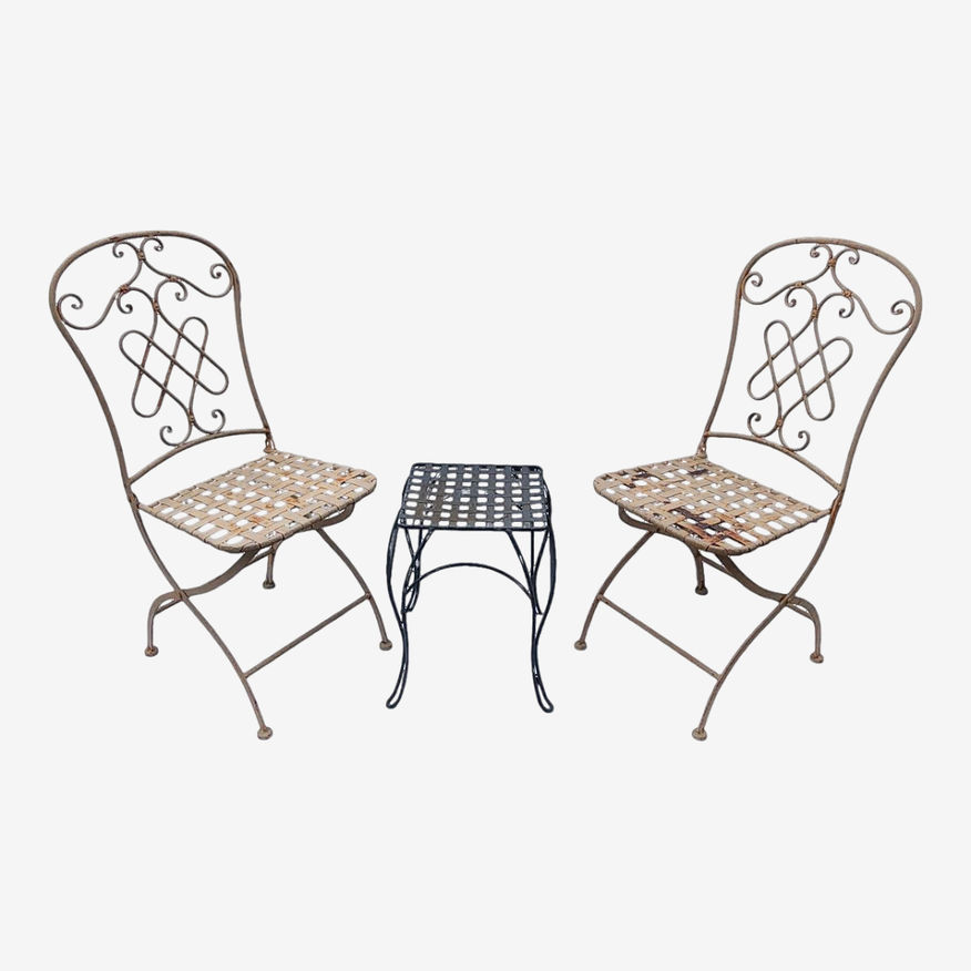 Vintage Outdoor Metal Patio Side Table & 2 Folding Chairs - a Trio - image 0