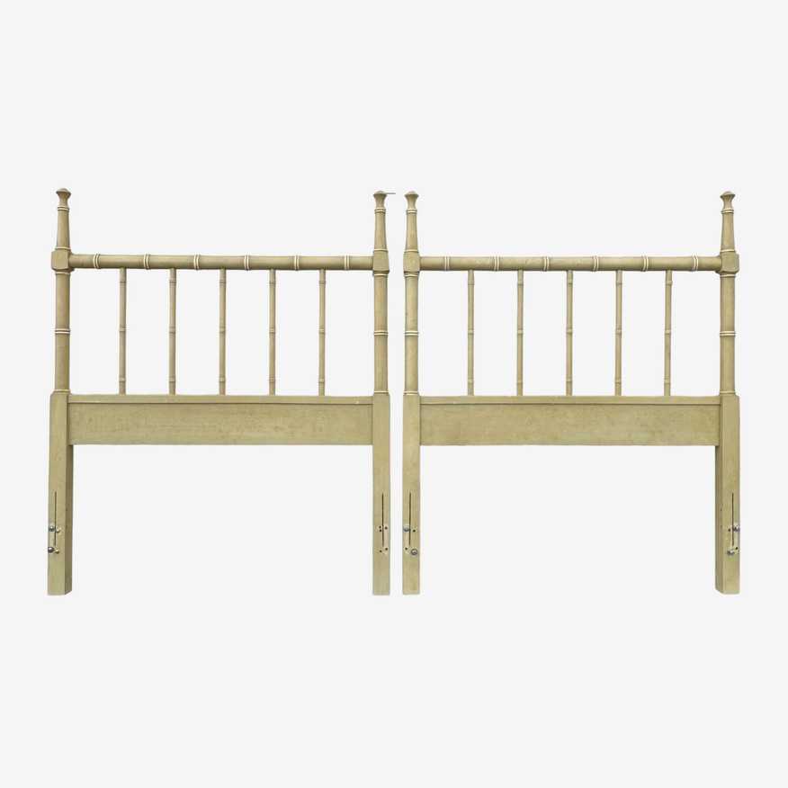 Faux Bamboo Twin Headboards by Henry Link Bali Hai - Set of 2 Vintage Green Spindle Post Hollywood Regency Coastal Furniture Pair - image 0