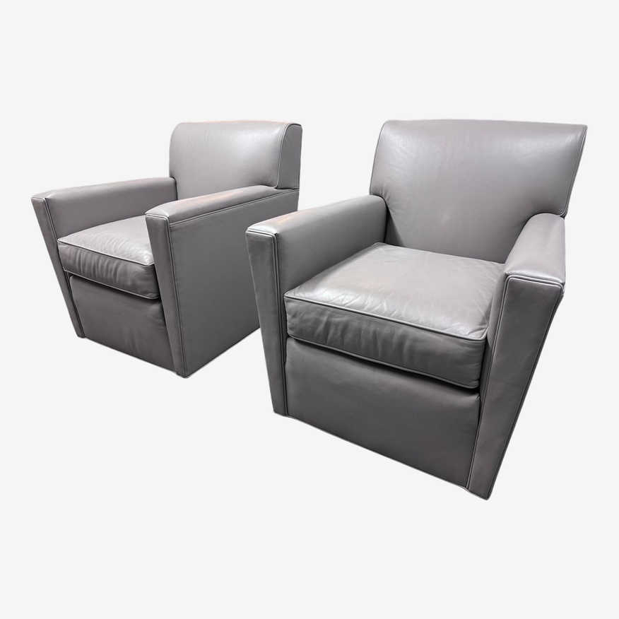 Stickley Furniture French Roast Swivel Leather Chairs, a Pair. - image 0