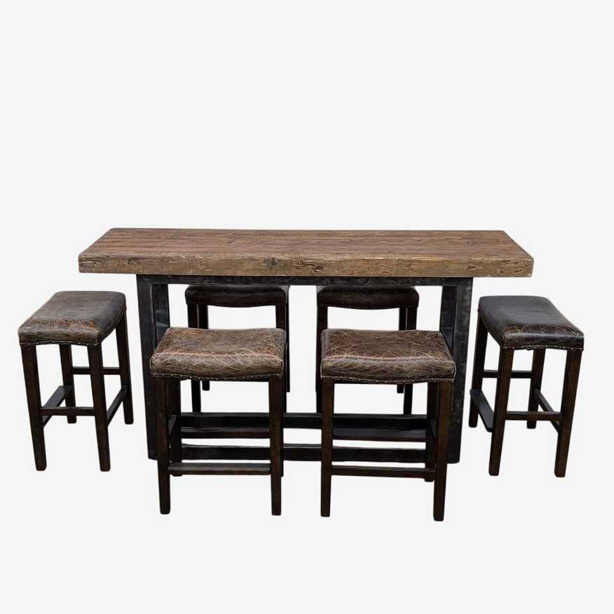 Pottery Barn Rustic Counter Height Dining Set with Six Leather Stools - image 0