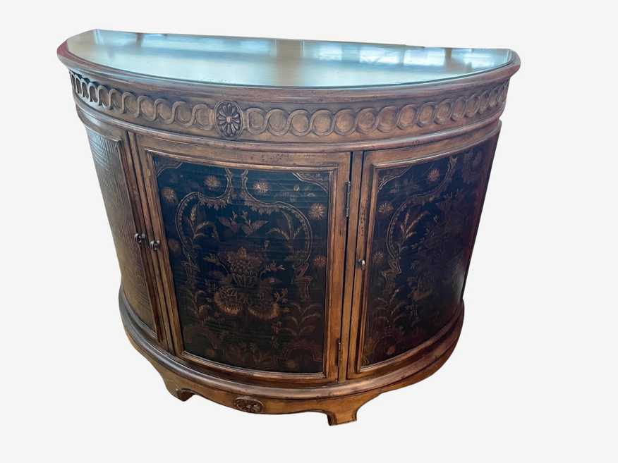Hand Painted Wood Demilune Accent Cabinet  Commode NJ220-22 - image 0