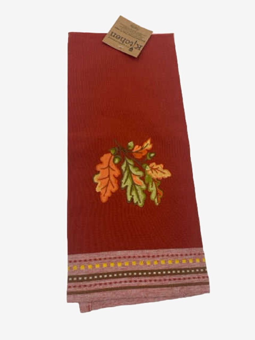 Embroidered Fall Leaf Tea Towel - image 0
