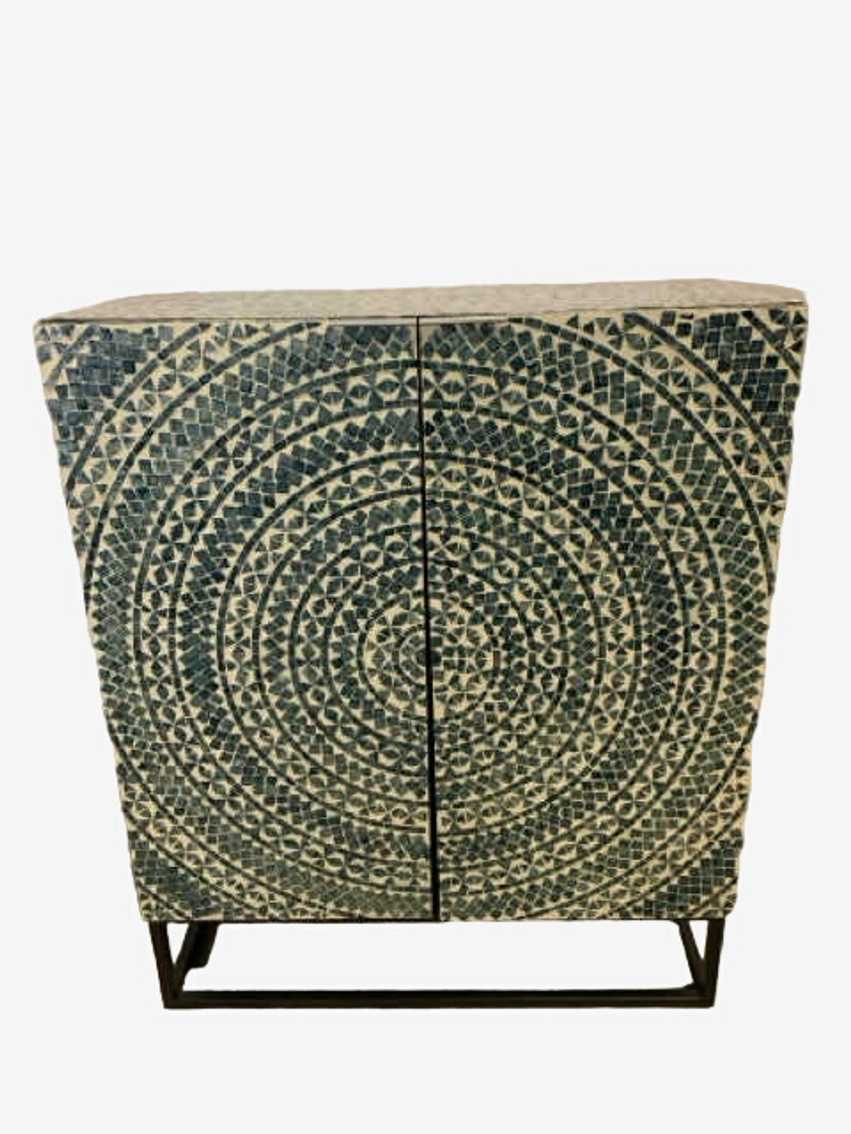 Pier 1 Shanghai 2 Door 2 Shelf Blue And Green Inlay Capiz Cabinet AS IS - image 0