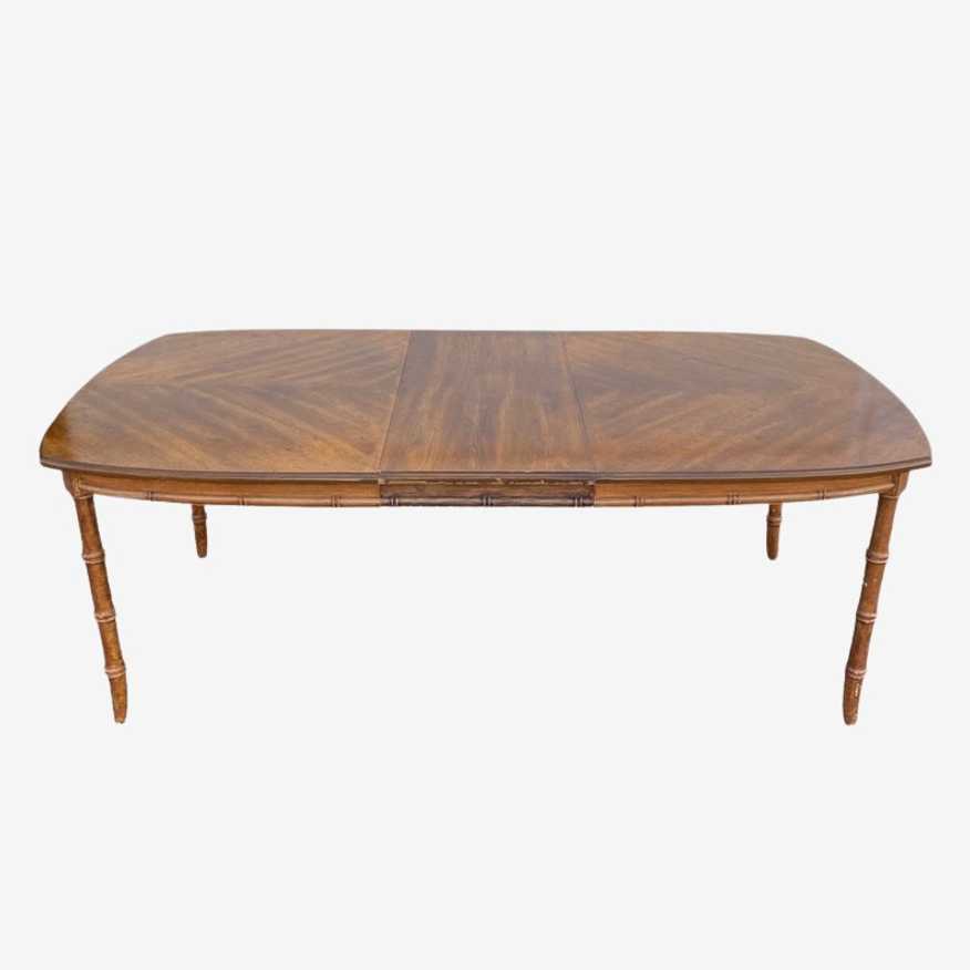 Faux Bamboo Dining Table with Leaf 82x42 Oval by Stanley - Vintage Wood Hollywood Regency Palm Beach Coastal Furniture - image 0