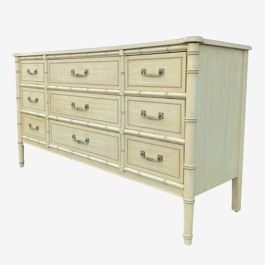 Henry Link Faux Bamboo Dresser with 9 Drawers 60" Creamy White Vintage Bali Hai Credenza Hollywood Regency Coastal Bedroom Furniture - image 0