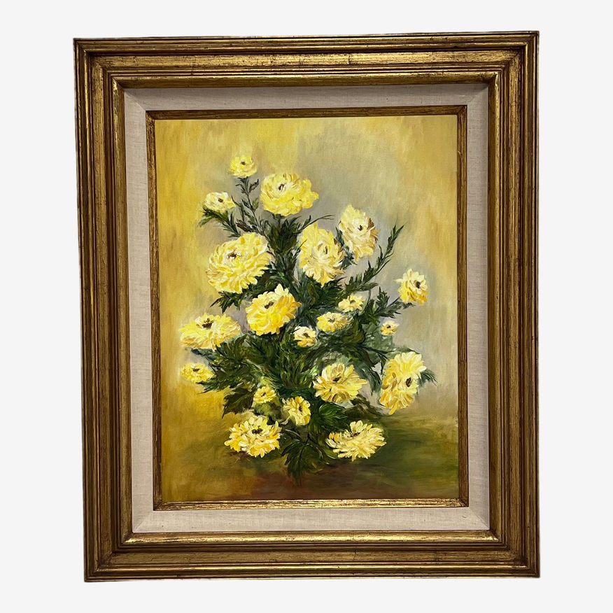 Vintage Framed Original Painting of Yellow Florals. - image 0