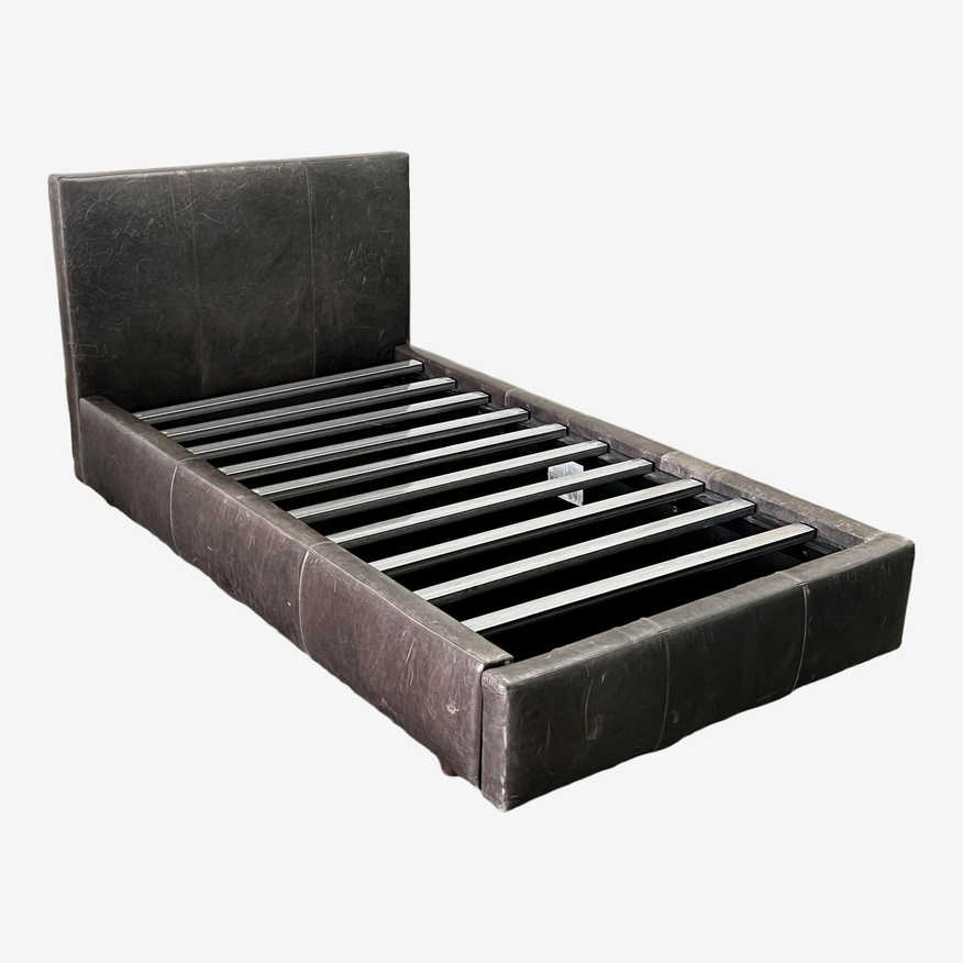 Twin Size Room & Board Gray Leather Wrapped Wyatt Bed Frame - image 0