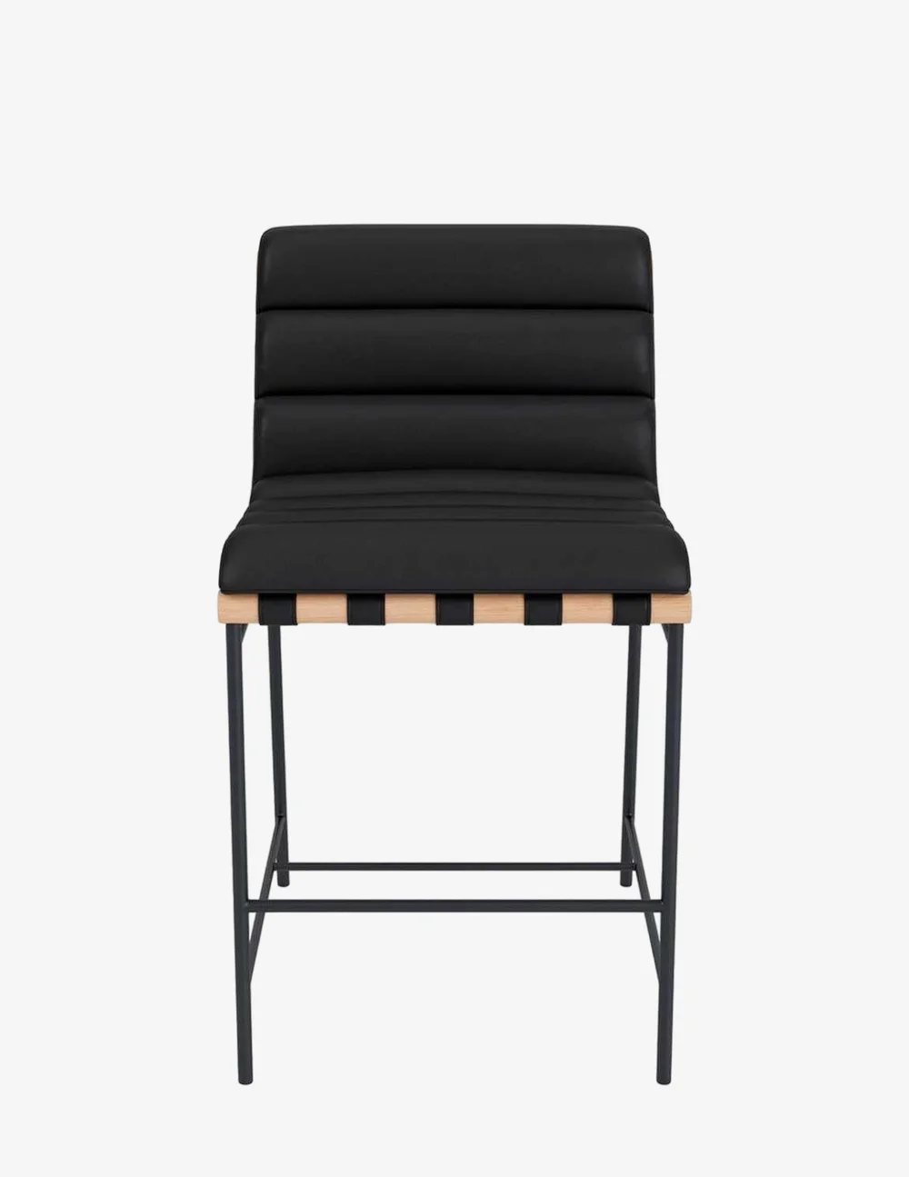 Modern Black Leather Barstool With Wood And Metal Frame - New In box - image 0