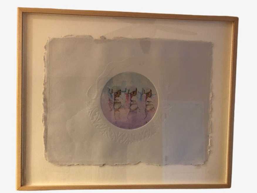 Signed Armando Pena Mixed Media Embossed Monotype Print on Handmade Paper VR49-10884 - image 0