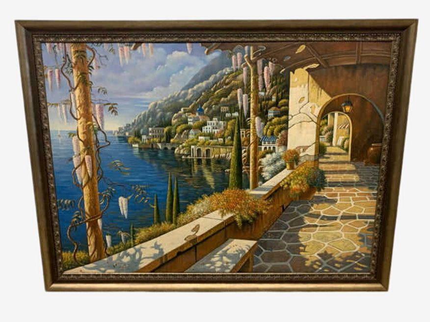 Villa In Capri Italy Framed Oil Painting - image 0