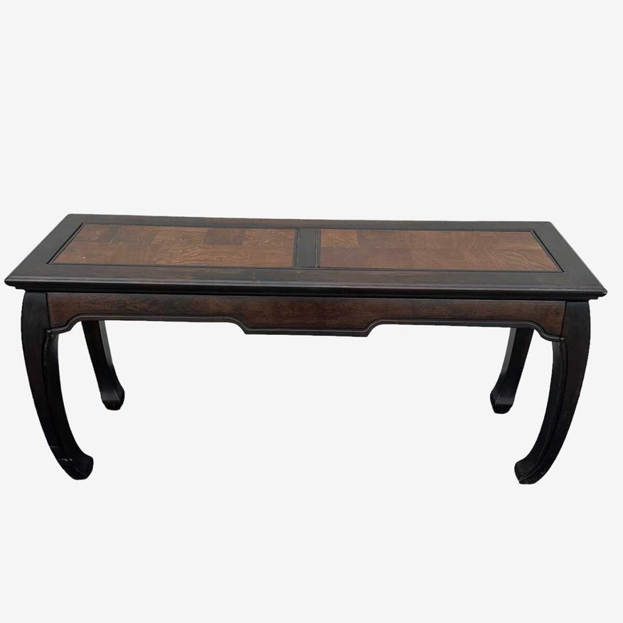 Chinoiserie Console with Ming Style Feet - Vintage Two Tone Black & Wood Asian Sofa or Entry Table - image 0
