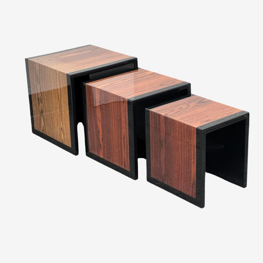 Vintage Rosewood + Ebony Lacquered Nesting Tables, Set of Three - image 0