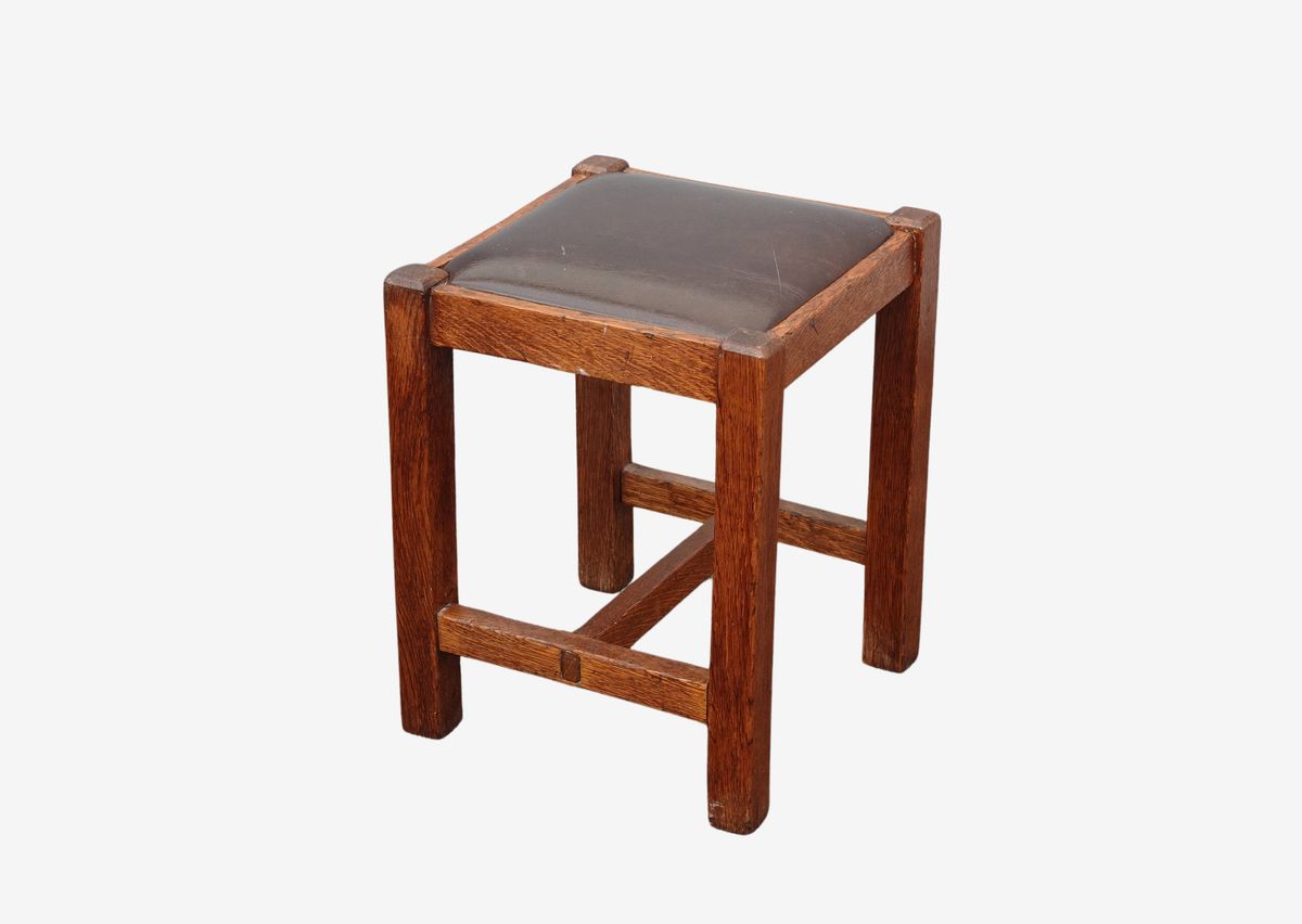vintage-french-country-mission-style-brown-stool-bench-kashew