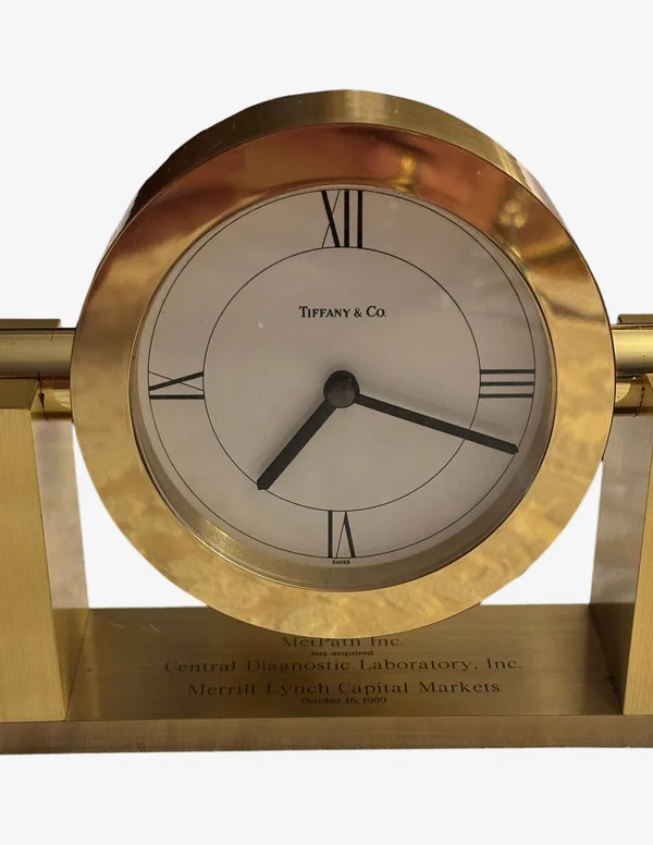 Vintage Brushed Brass Tiffany & Co. Swing Desk Clock With