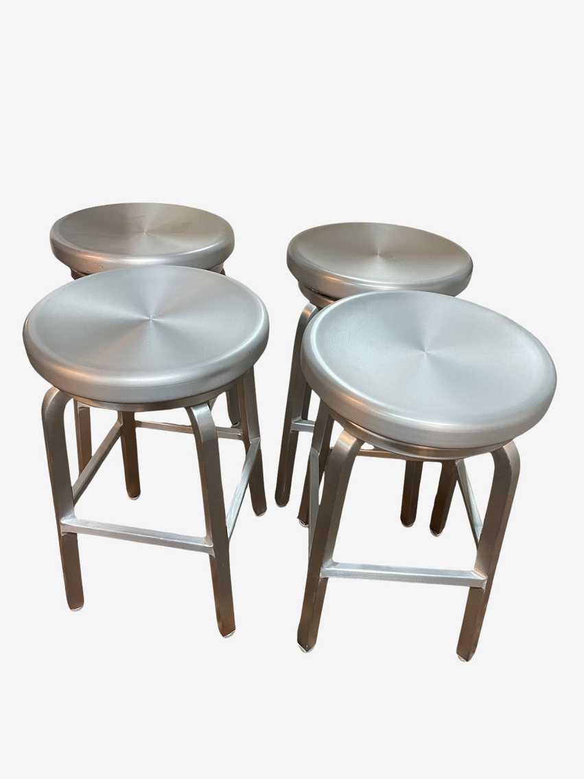 4 Crate & Barrel Silver Spin Swivel Backless Bar Counter Stools EK221-9 - image 0