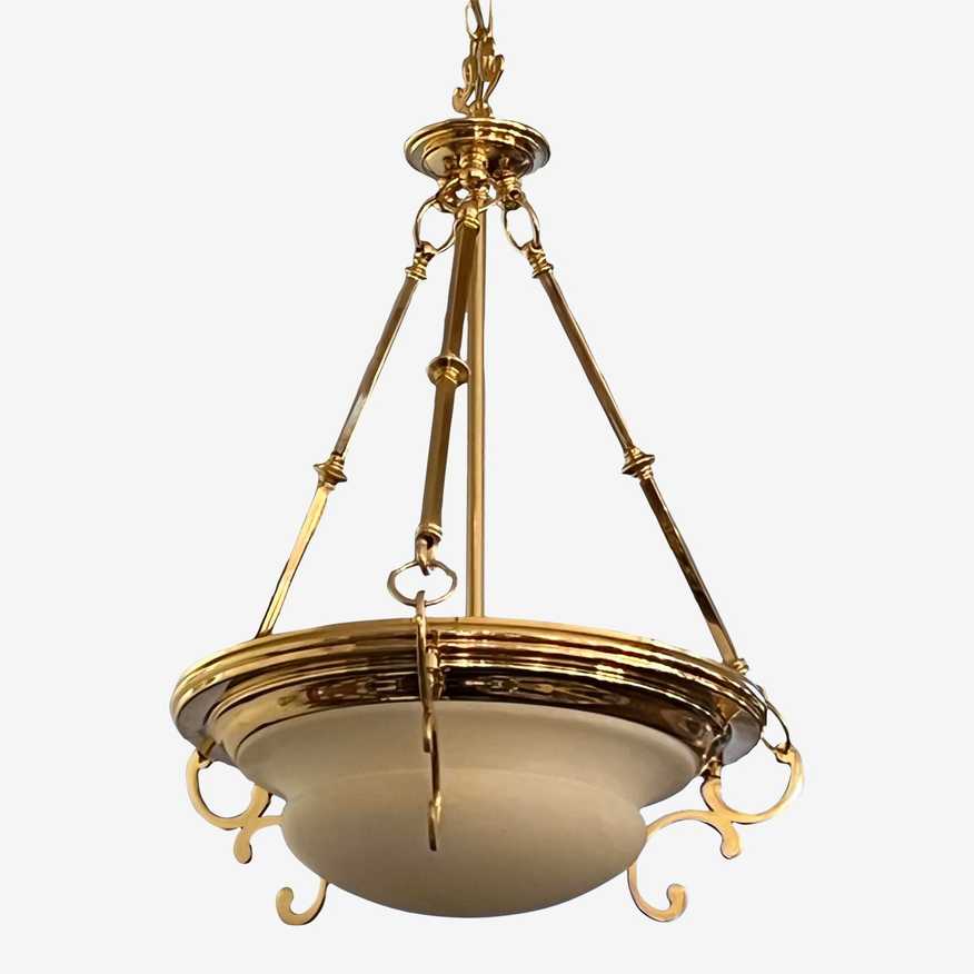 Vintage Alabaster + Brass Hanging Bowl Chandelier - image 0