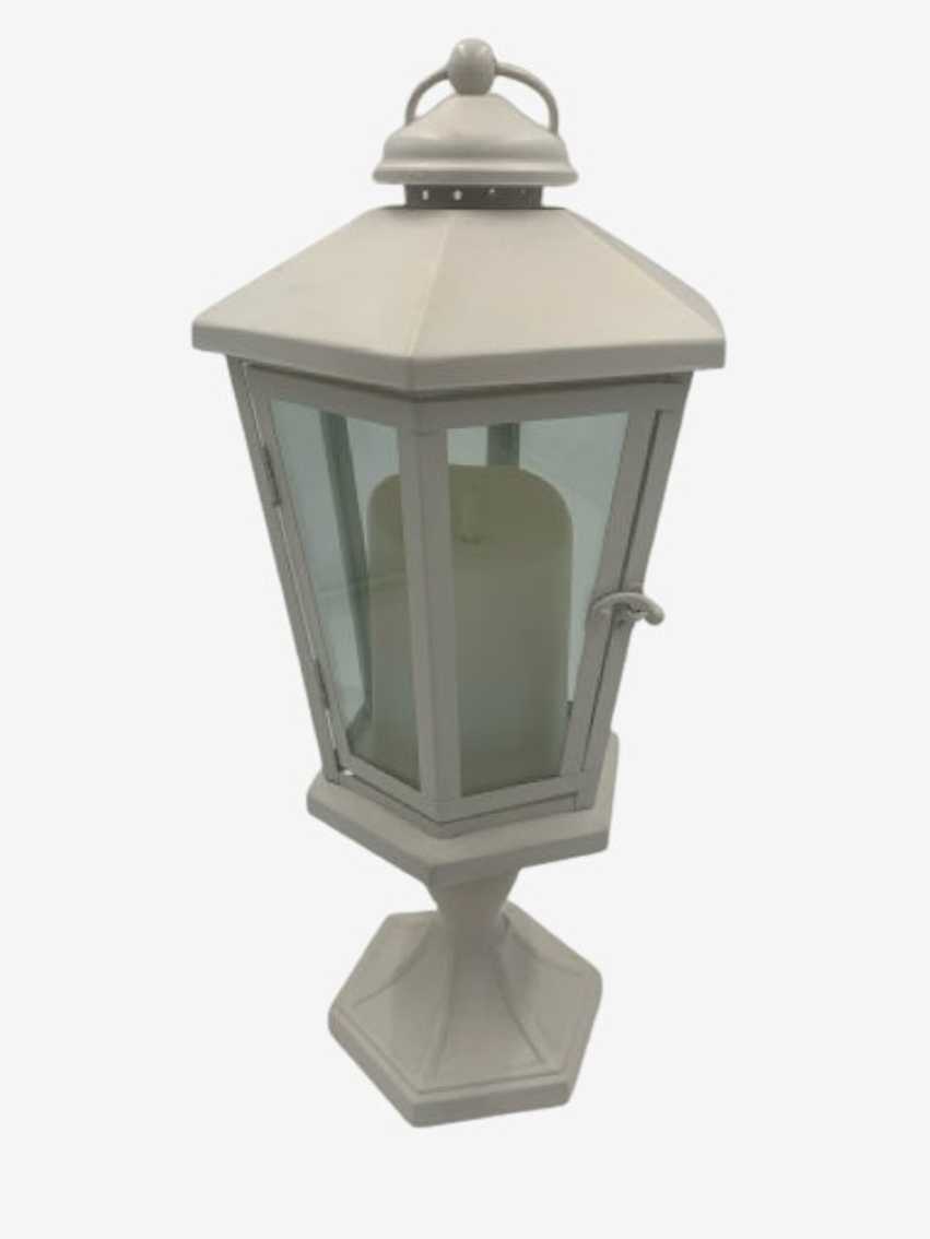 White Metal Lantern With Detachable Base And Luminara Candle - image 0