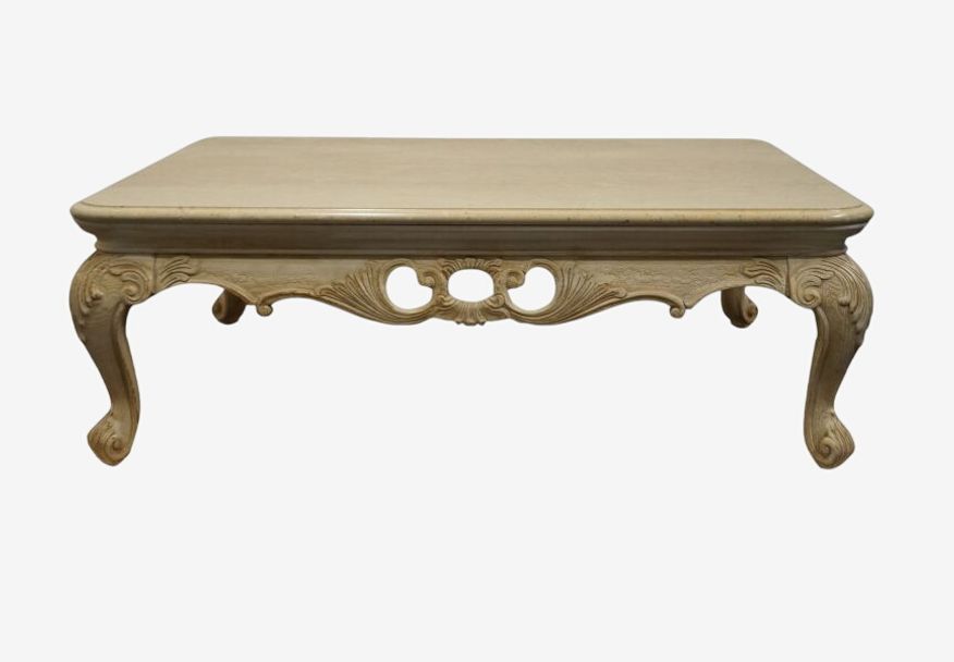 HENREDON FURNITURE Louis XV French Provincial Pickled Oak 58x52" Accent Coffee Table w. Cream Granite Top - image 0