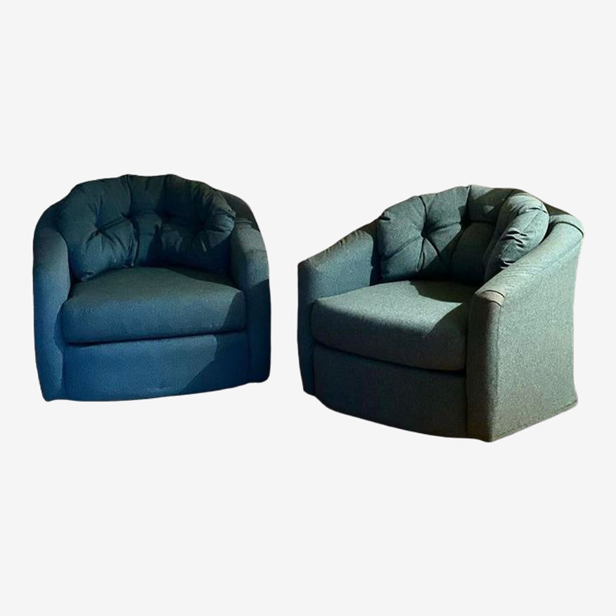 Vintage Milo Baughman Style Swivel Club Chairs - a Pair - image 0