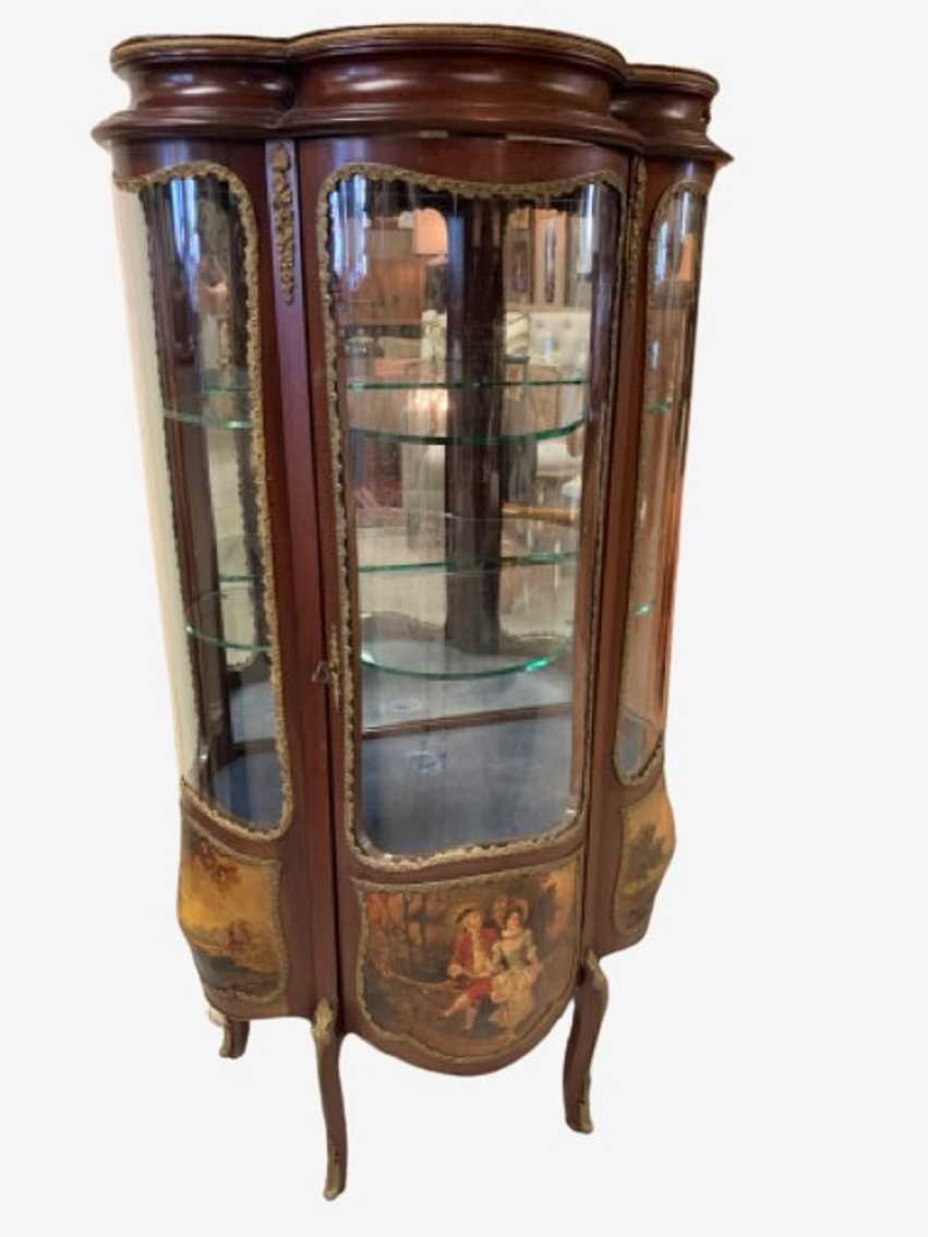 Antique Bubble Glass Bombay Style Hand Painted Curio Cabinet With Glass Shelves - image 0