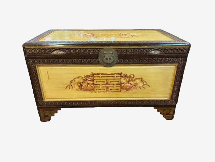 Richly Carved Wood Asian Wedding Camphor Chest EK221-255 - image 0