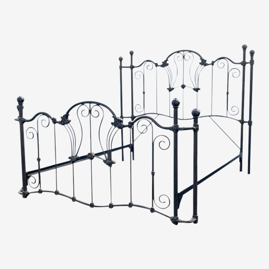 1970s Vintage French Country Queen Wesley Allen Bed Frame Black Headboard Footboard - image 0