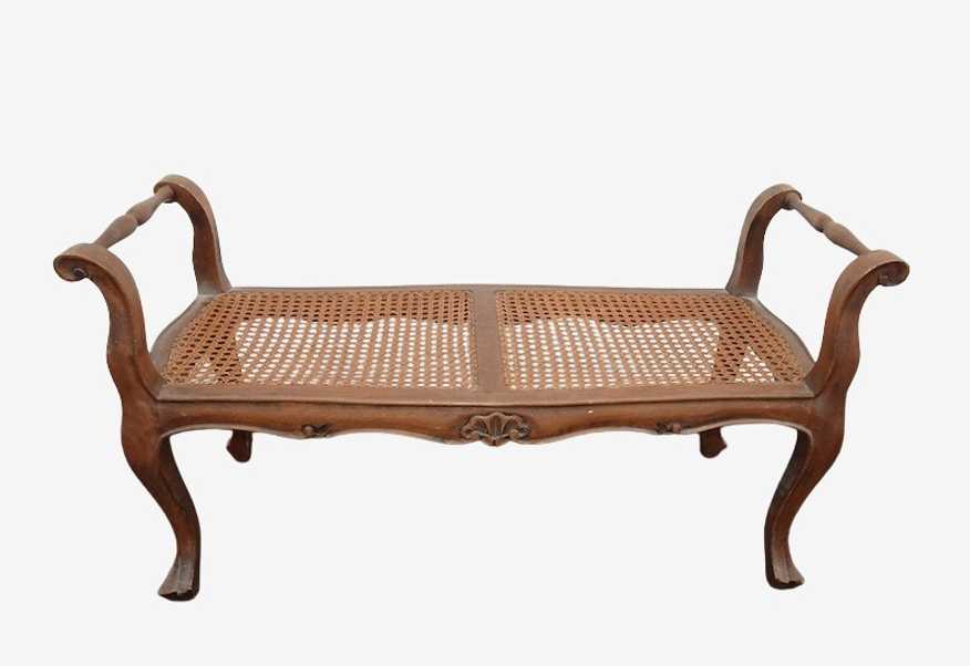 Italian Vintage French Country Brown Cane Bench with Rolled Arms Made in Italy - image 0