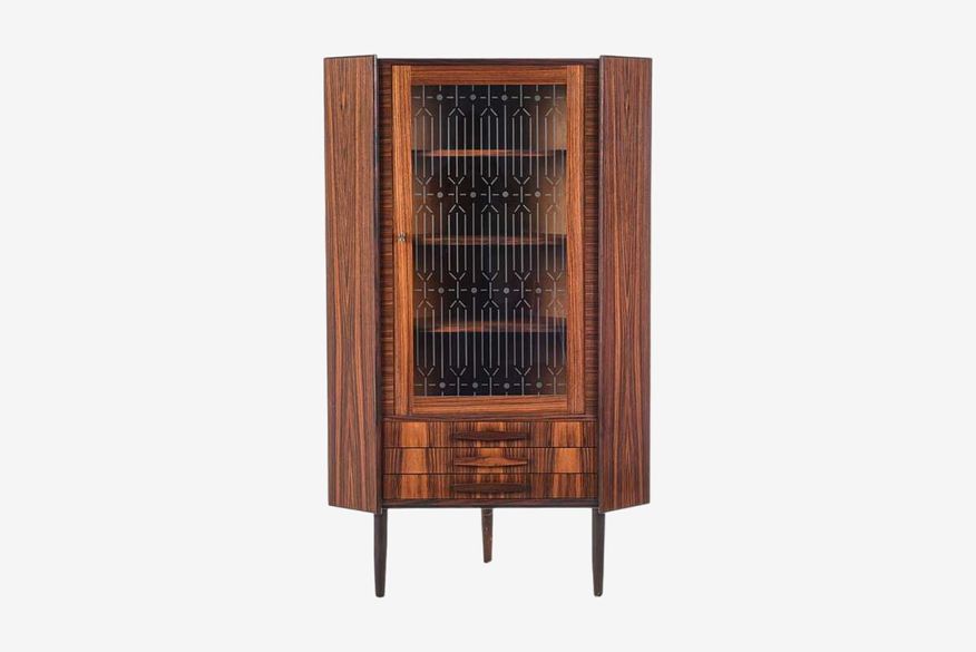 Danish Modern Rosewood Corner Cabinet With Etched Glass Doors - image 0