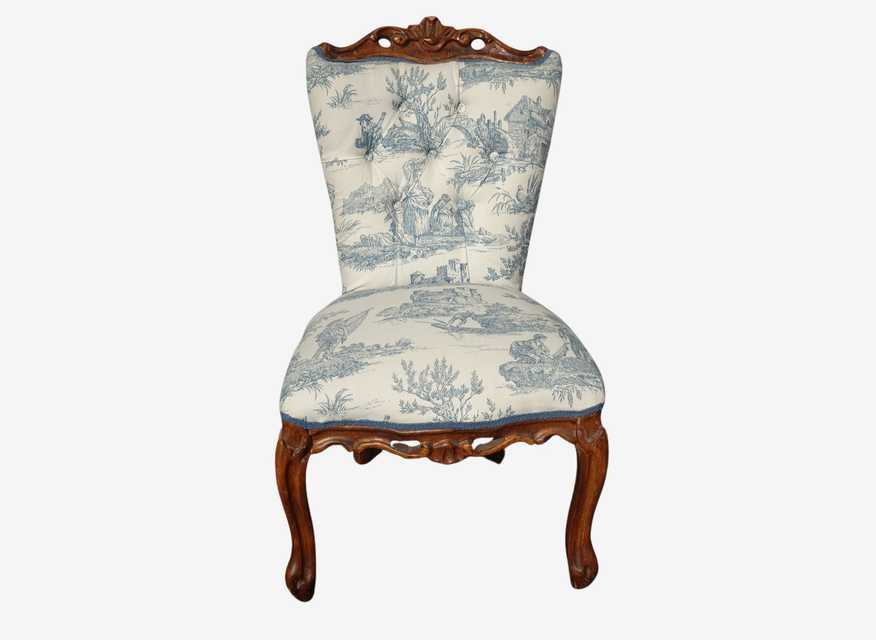 Vintage French Country Shabby Chic Toile Blue and White Vanity Chair Side Chair - image 0