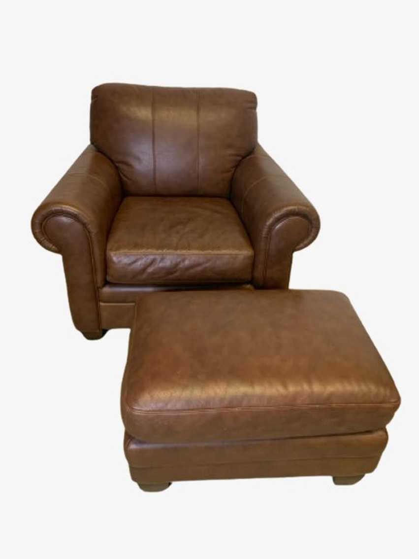 Ethan Allen Brown Leather Chair With Ottoman - image 0