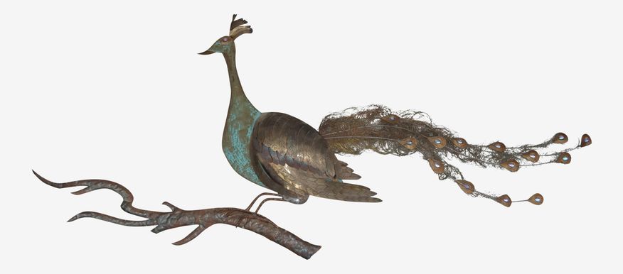 Vintage Mid Century Metal Wall Mantle Peacock Plaque Sitting on a Limb 31"h X66 - image 0