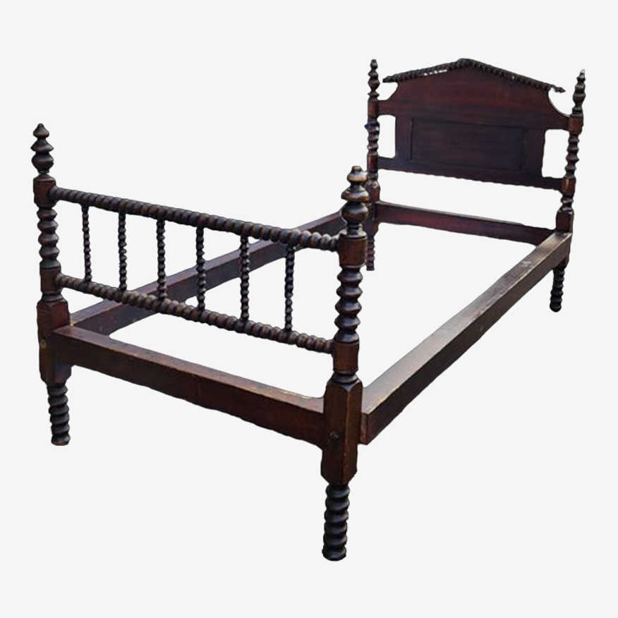 Antique Jenny Lind Spindle Spool Turned Wood Twin Bed - image 0