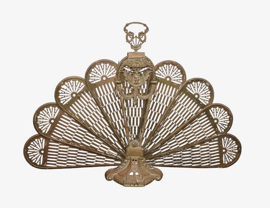Vintage Brass Peacock Gold Folding Fireplace Screen - image 0