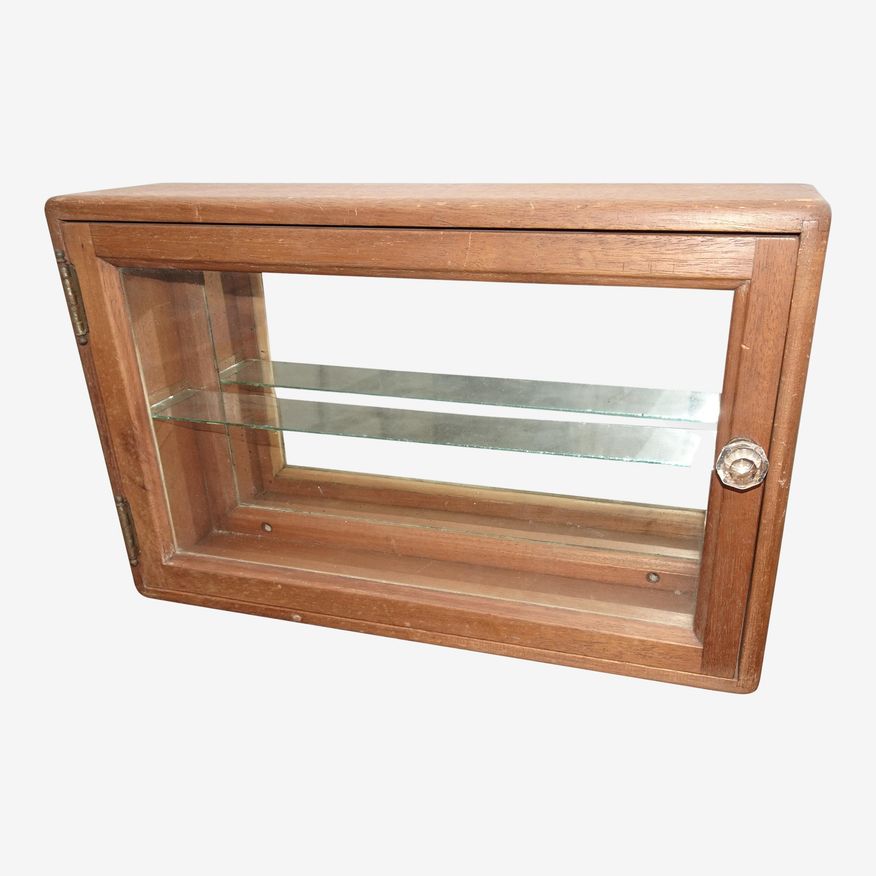 1940s Wall Mount Storage Cabinet with Two Shelves & Mirrored Back - image 0