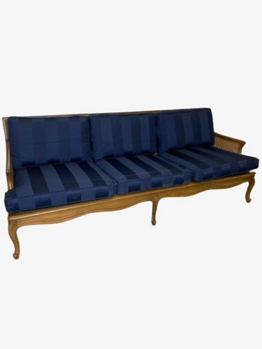 Drexel Heritage Cane Back Bench With Blue And Khaki Cushion Covers - image 0