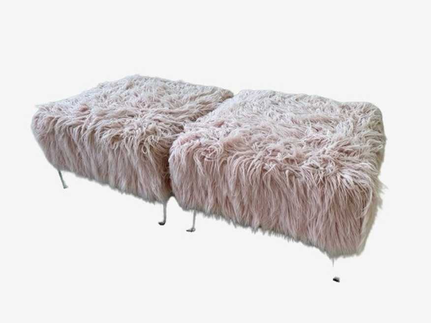 Pair of Pier 1 Jean Luxe Faux Fur Acrylic Leg Ottoman in Pink CD131-24 - image 0