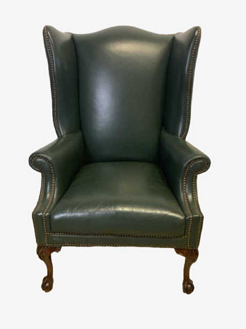 Green Leather Wingback Chair With Gold Nailheads - image 0