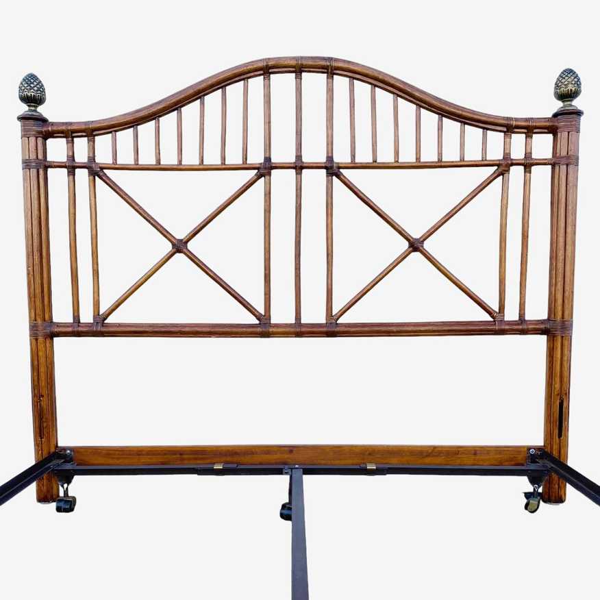 Bamboo King Headboard with Bed Frame 67" Tall - Coastal Tommy Bahama Style with Artichoke Finials - Wooden Rattan Bedroom Furniture - image 0
