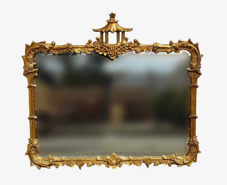 Antique French Provincial Ornate Gold Chinoiserie Pagoda Wall Mantle Mirror - image 0