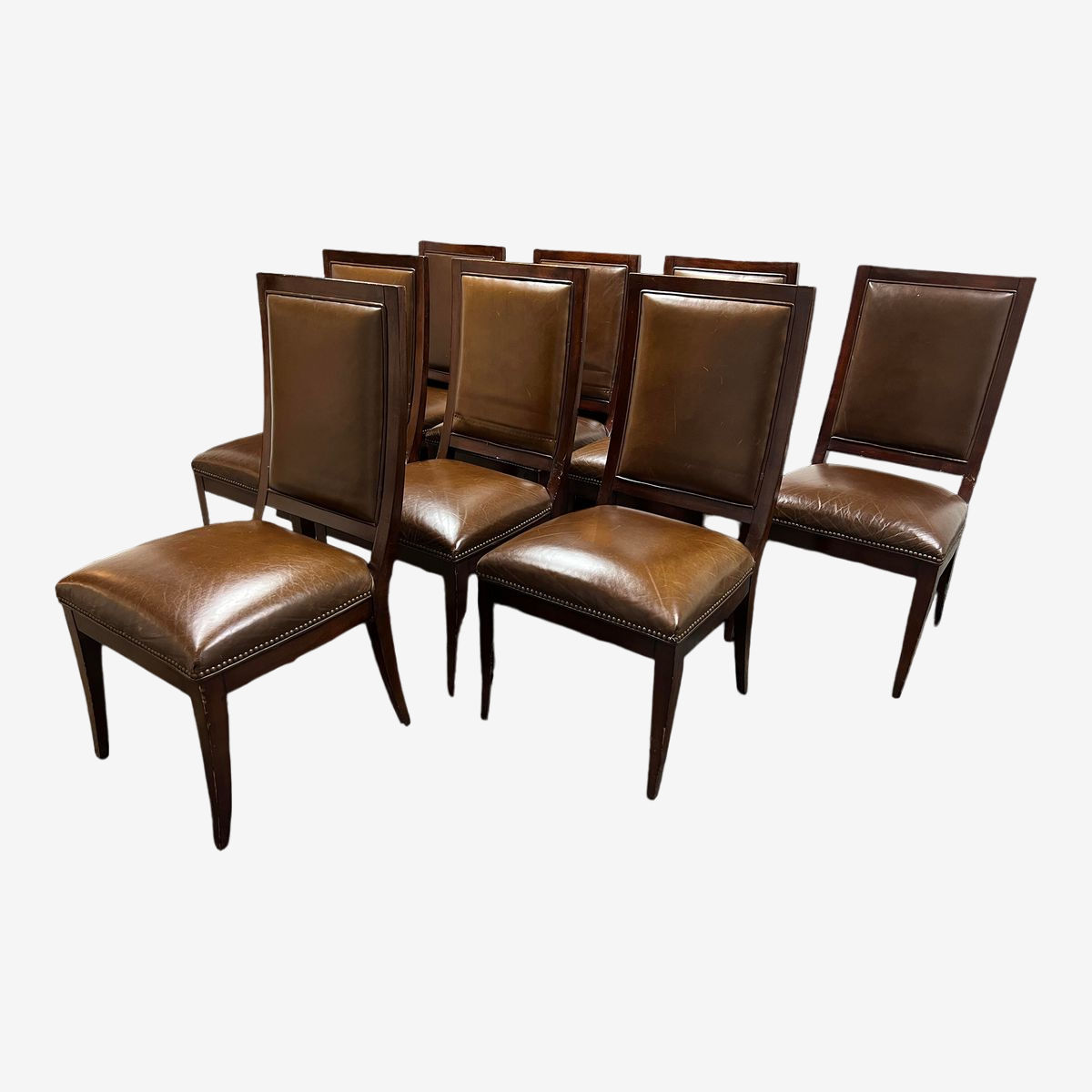 Restoration Hardware Brown Leather Nailhead Trim Dining Chairs, Set of Eight - Thumbnail 2