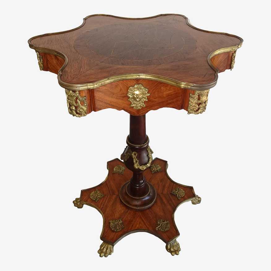 A Pair of Modern French Louis XV Style Bronze and Faux Marquetry Side Tables