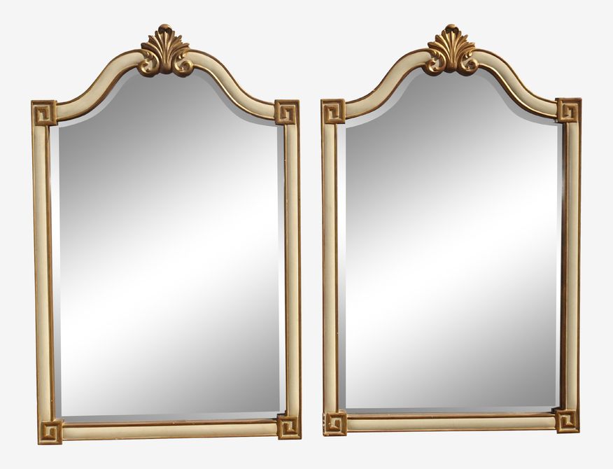 Pair Large 54"x32" Vintage French Provincial Country Off White & Gold Wall Mantle Mirrors #1 - image 0